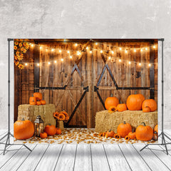 Lofaris Wooden Barn Door Pumpkin Sunflower Autumn Backdrop