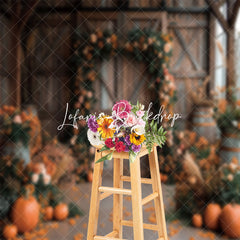 Lofaris Wooden Barn Floral Pumpkins Autumn Photo Backdrop