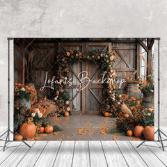 Lofaris Wooden Barn Floral Pumpkins Autumn Photo Backdrop