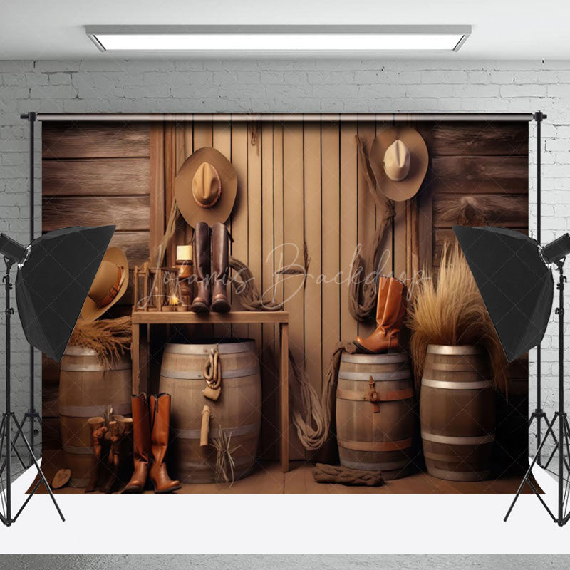 Lofaris Wooden Barrel Boots Cowboy Phorogrpahy Backdrop