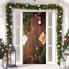 Lofaris Wooden Board Green Leaves Warm Christmas Door Cover