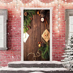 Lofaris Wooden Board Green Leaves Warm Christmas Door Cover