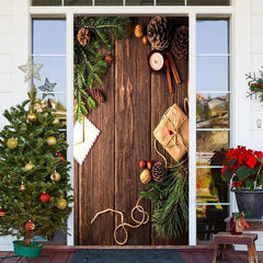 Lofaris Wooden Board Green Leaves Warm Christmas Door Cover