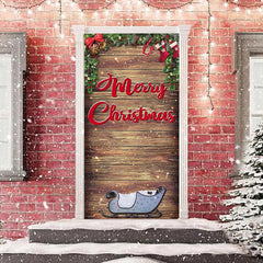 Lofaris Wooden Board Sleigh Plants Christmas Door Cover