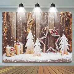 Lofaris Wooden Board Snowy Xmas Tree Gift Christmas Backdrop