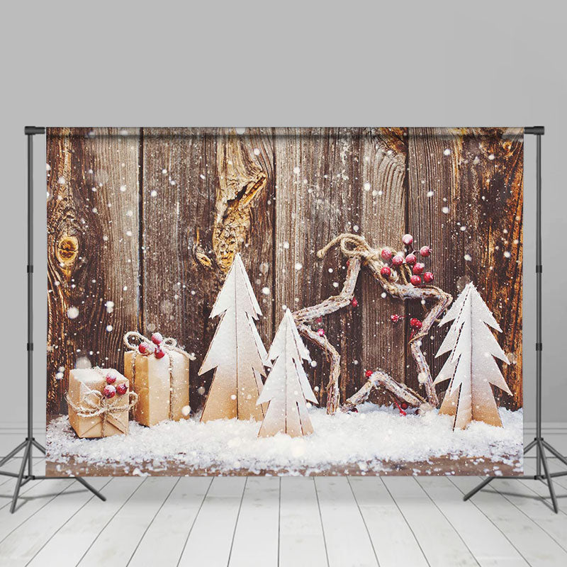 Lofaris Wooden Board Snowy Xmas Tree Gift Christmas Backdrop