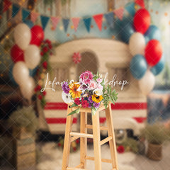 Lofaris Wooden Car Balloons Usa Flag Cake Smash Backdrop