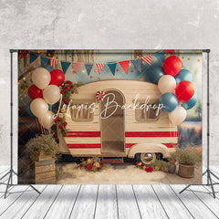 Lofaris Wooden Car Balloons Usa Flag Cake Smash Backdrop