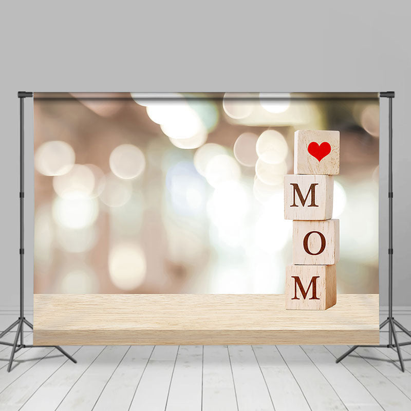 Lofaris Wooden Cube Bokeh Lights Happy Mothers Day Backdrop