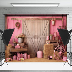 Lofaris Wooden Door Pink Wall Cowgirl Birthday Backdrop