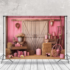 Lofaris Wooden Door Pink Wall Cowgirl Birthday Backdrop