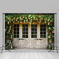 Lofaris Wooden Doors And Creeper Flowers Spring Backdrop