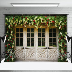 Lofaris Wooden Doors And Creeper Flowers Spring Backdrop