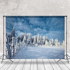 Lofaris Wooden Fence Pine Forest Snow Landscape Backdrop