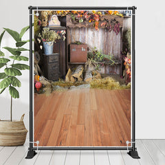 Lofaris Wooden Floor Hay Vintage Cabinet Autumn Backdrop