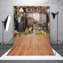 Lofaris Wooden Floor Hay Vintage Cabinet Autumn Backdrop