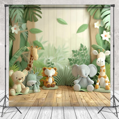 Lofaris Wooden Floor Safari Animal Doll Photography Backdrop