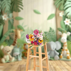 Lofaris Wooden Floor Safari Animal Doll Photography Backdrop