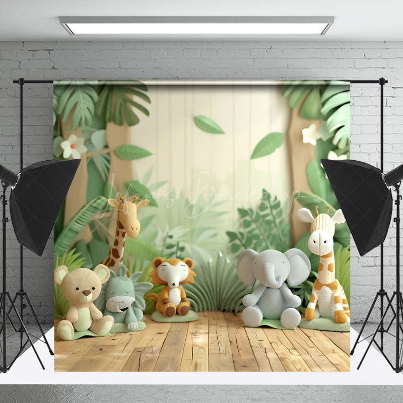 Lofaris Wooden Floor Safari Animal Doll Photography Backdrop