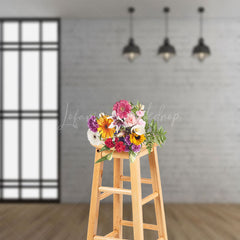 Lofaris Wooden Floor White Brick Wall Window Modern Backdrop