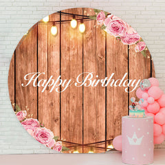 Lofaris Wooden Floral Light Round Happy Birthday Backdrop