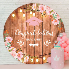 Lofaris Wooden Floral Round Congrats Grad Party Backdrop