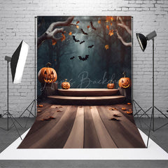 Lofaris Wooden Forest Pumpkin Lantern Halloween Backdrop