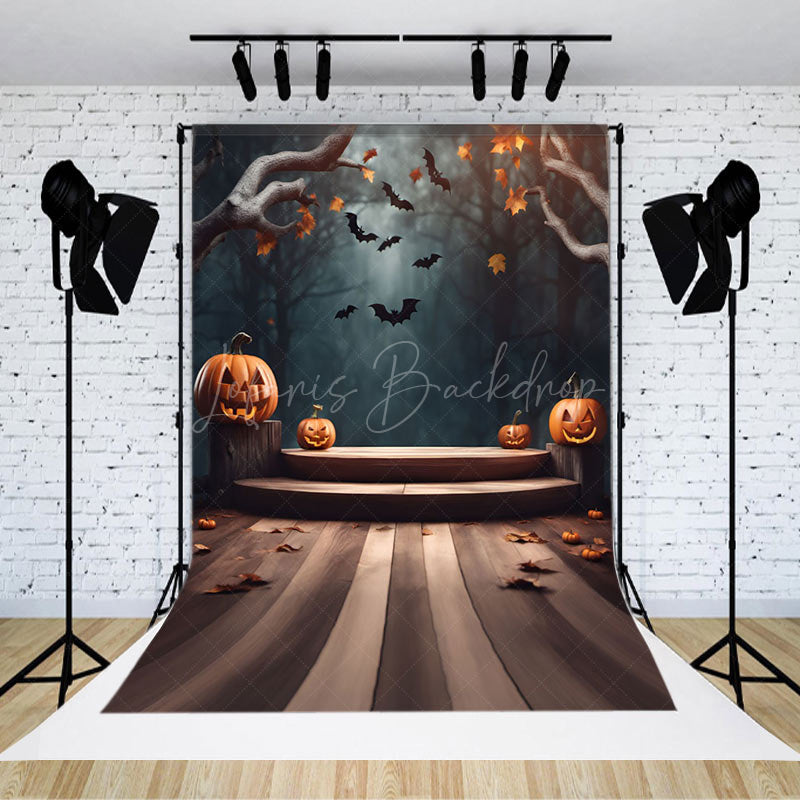 Lofaris Wooden Forest Pumpkin Lantern Halloween Backdrop