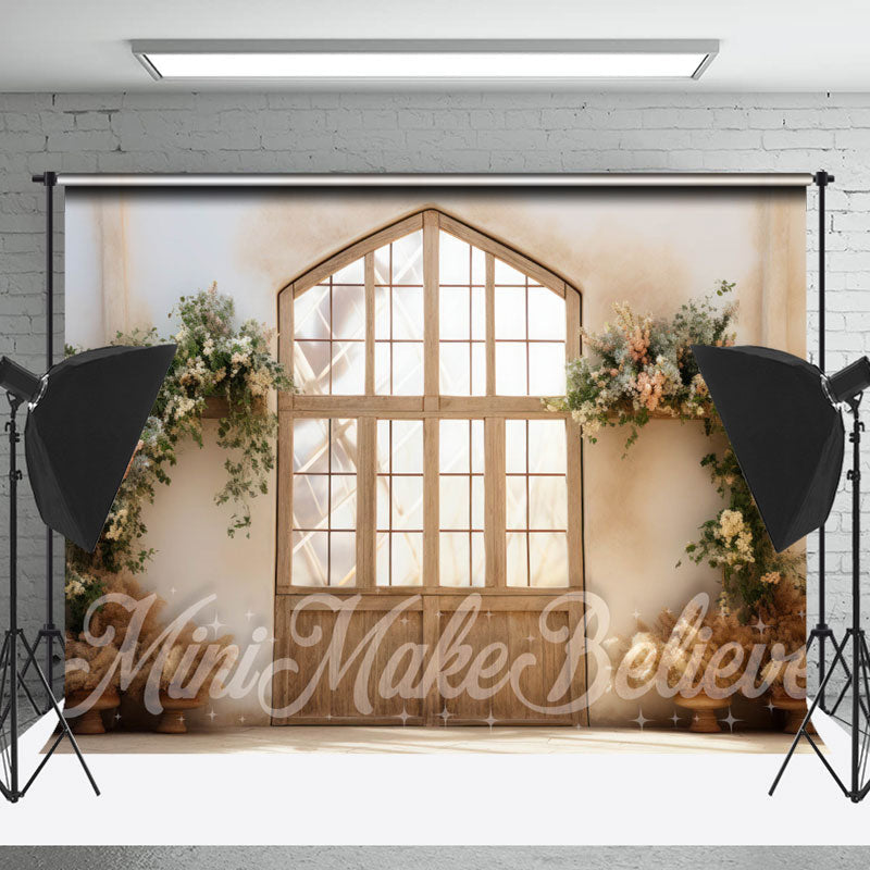 Lofaris Wooden Frame Door Flowers Photo Retro Wall Backdrop