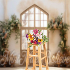 Lofaris Wooden Frame Door Flowers Photo Retro Wall Backdrop