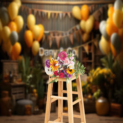 Lofaris Wooden House Balloon Decoration Birthday Backdrop