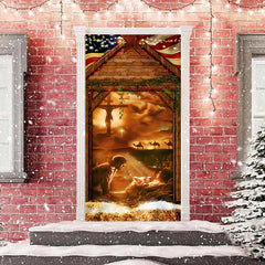 Lofaris Wooden House Human Baby Holy Christmas Door Cover