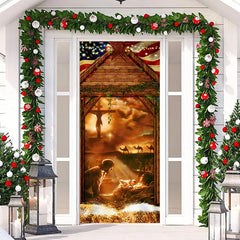 Lofaris Wooden House Human Baby Holy Christmas Door Cover