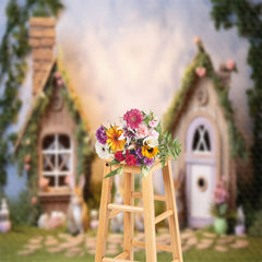 Lofaris Wooden House Rabbit Floral Lawn Easter Backdrop