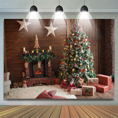 Lofaris Wooden House Star Fireplace Gift Christmas Backdrop