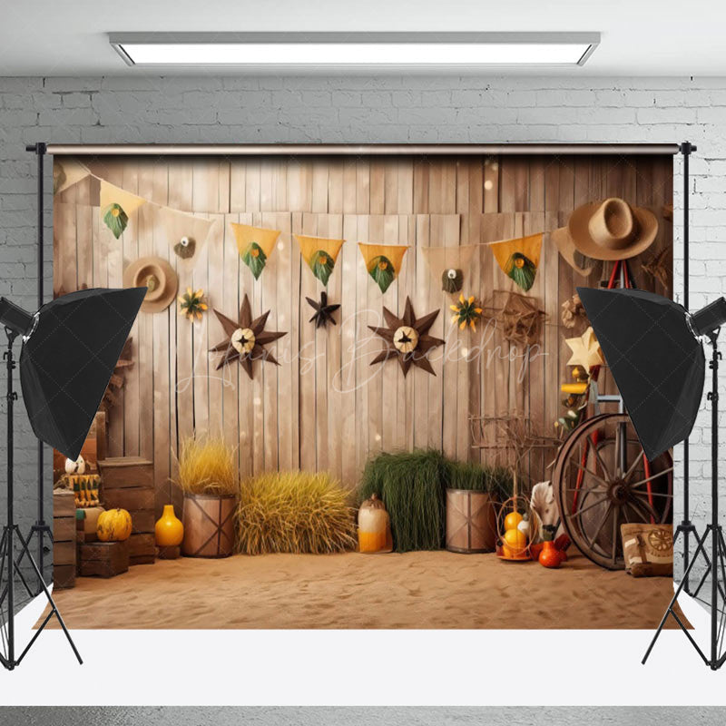 Lofaris Wooden House Vintage Haystack Fall Backdrop