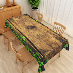 Lofaris Wooden Pattern Green Leaves Rectangle Tablecloth