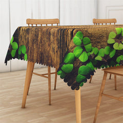 Lofaris Wooden Pattern Green Leaves Rectangle Tablecloth