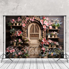 Lofaris Wooden Retro Door Shelf Wall Pink Flower Backdrop