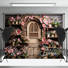 Lofaris Wooden Retro Door Shelf Wall Pink Flower Backdrop