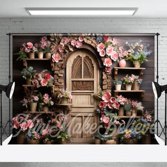 Lofaris Wooden Retro Door Shelf Wall Pink Flower Backdrop