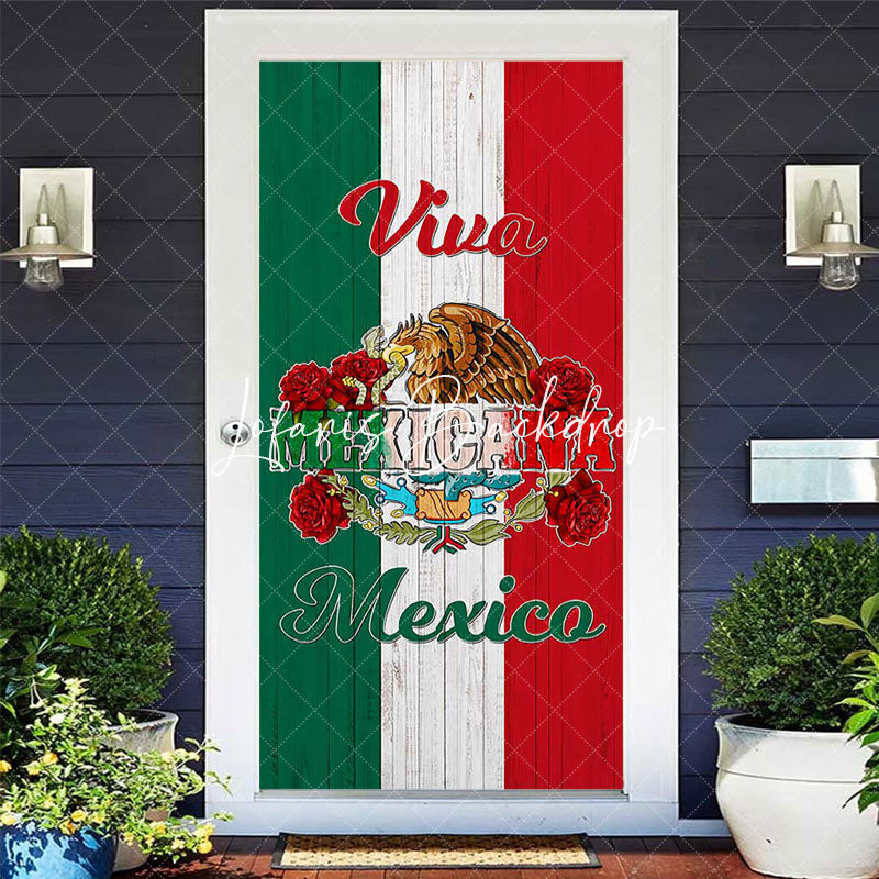 Lofaris Wooden Stripe Eagle Viva Mexican Birthday Door Cover