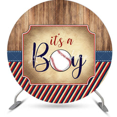 Lofaris Wooden Stripe Its A Boy Round Baby Shower Backdrop