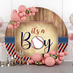 Lofaris Wooden Stripe Its A Boy Round Baby Shower Backdrop