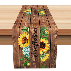 Lofaris Wooden Textured Sunflowers Table Runner For Summer