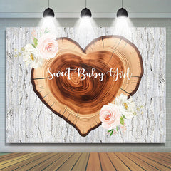 Lofaris Wooden Tree Rings Heart Sweet Girl Baby Shower Backdrop