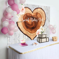 Lofaris Wooden Tree Rings Heart Sweet Girl Baby Shower Backdrop