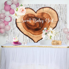 Lofaris Wooden Tree Rings Heart Sweet Girl Baby Shower Backdrop