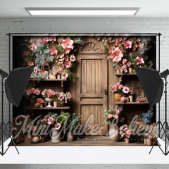 Lofaris Wooden Vintage Door Shelf Clay Pot Flower Backdrop