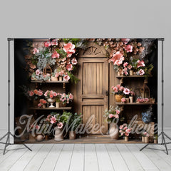 Lofaris Wooden Vintage Door Shelf Clay Pot Flower Backdrop